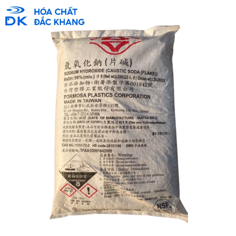  Sodium Hydroxide (Xút Vảy) NaOH 98%, Đài Loan, 25kg/Bao